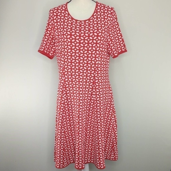 Pink Tartan Womens Heavy Knit Fit‎ and Flare Midi Dress Red Patterned XL - Picture 1 of 12